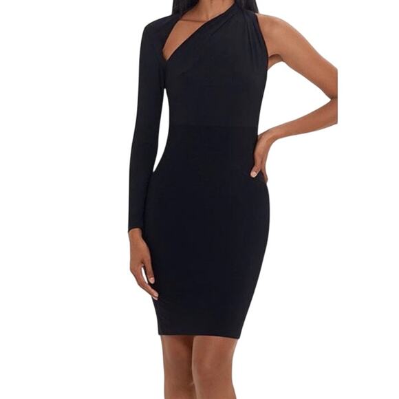 Betsy & Adam dress One Sleeve Knit Jersey Sheath black size 12 - Picture 1 of 7